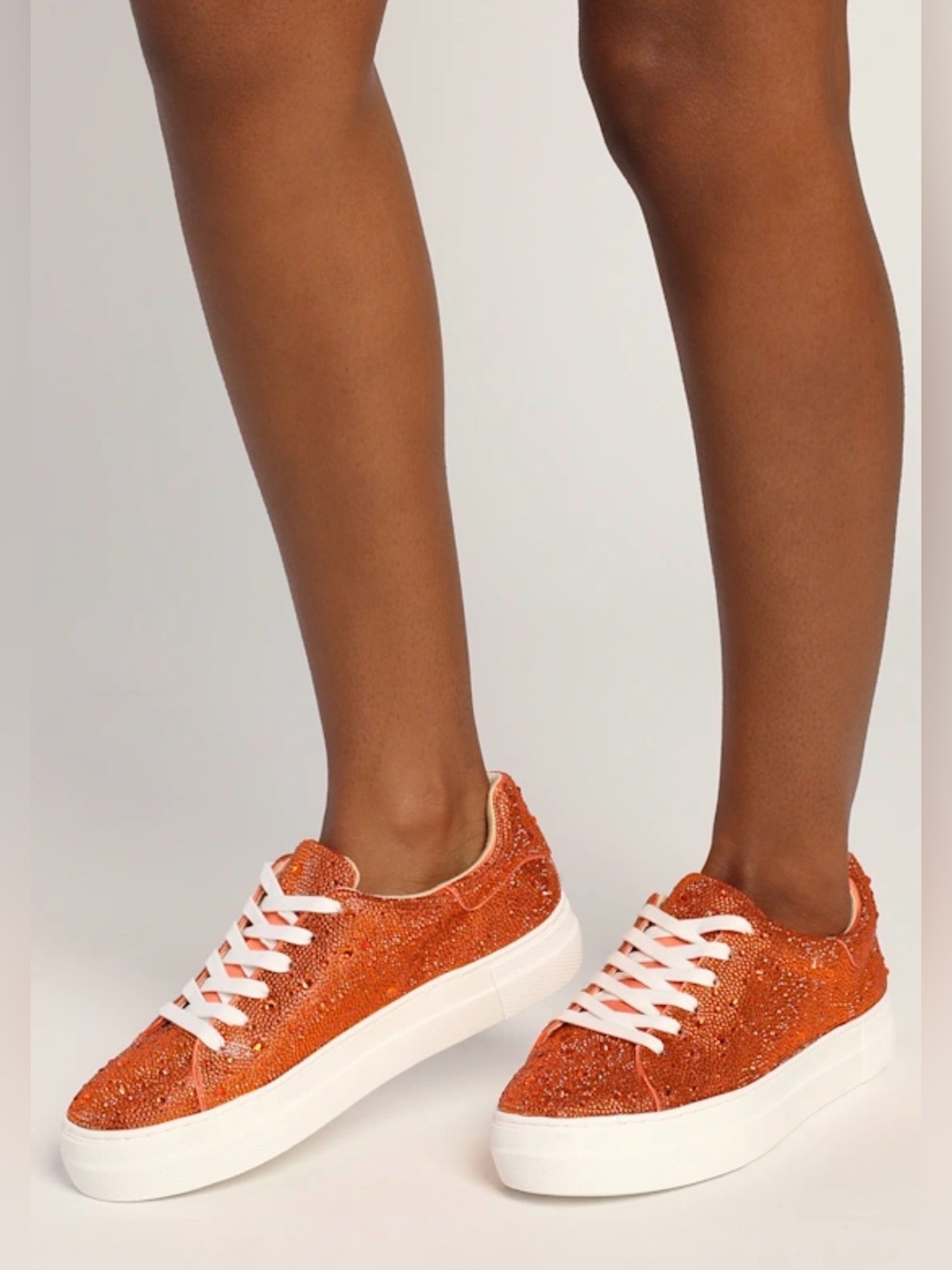 Betsey Johnson Orange Glitter Lace-Up Sneakers